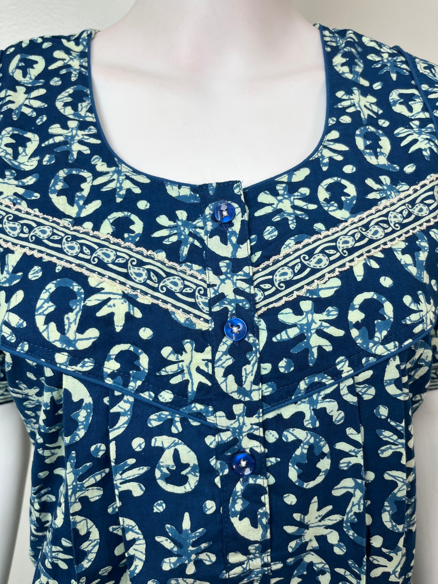 Blue Pleated Style Pure Cotton Nighty