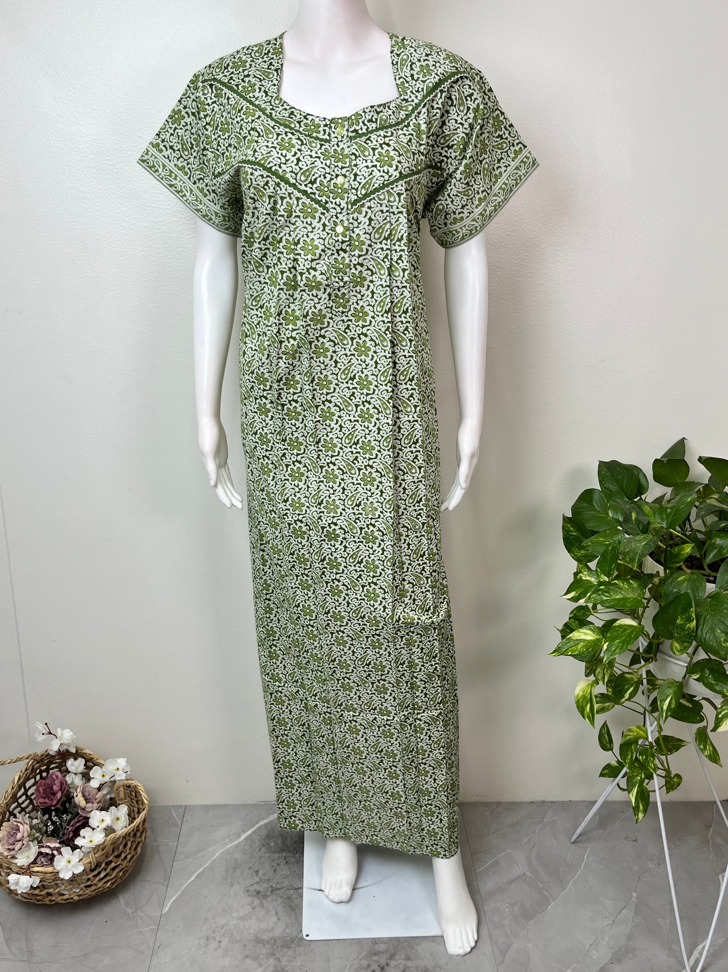 Green Jaipuri Print 100% Cotton Nighty