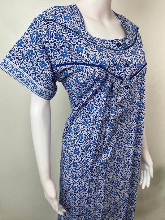 Royal Blue 100% Cotton Nightgown for Women