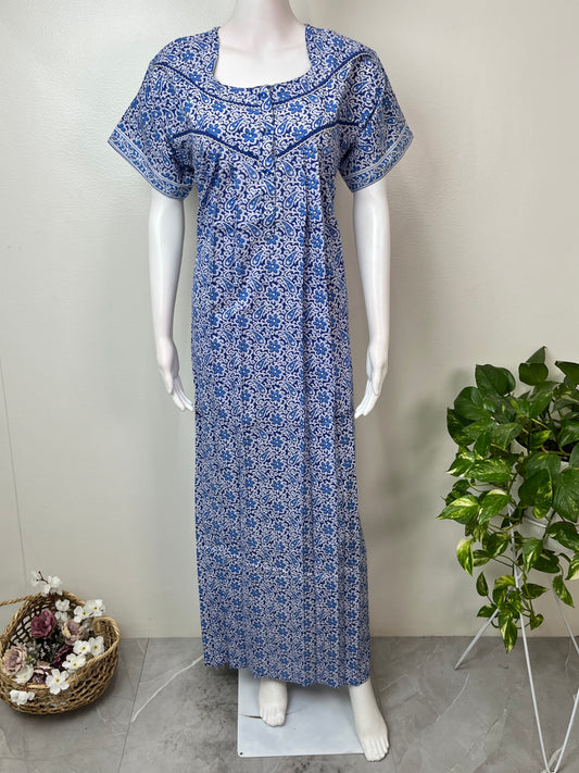 Royal Blue 100% Cotton Nightgown for Women