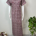 Wine Pleated Style Pure Cotton Nightgown