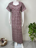 Wine Pleated Style Pure Cotton Nightgown
