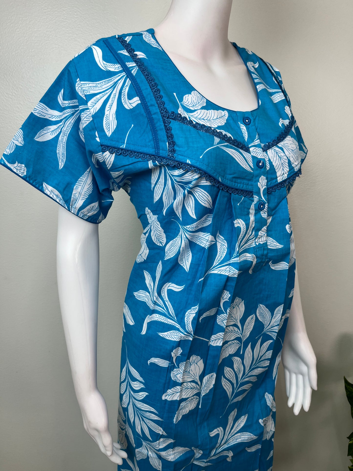 Aqua Blue Pure Cotton Nightgown Elegant & Breathable