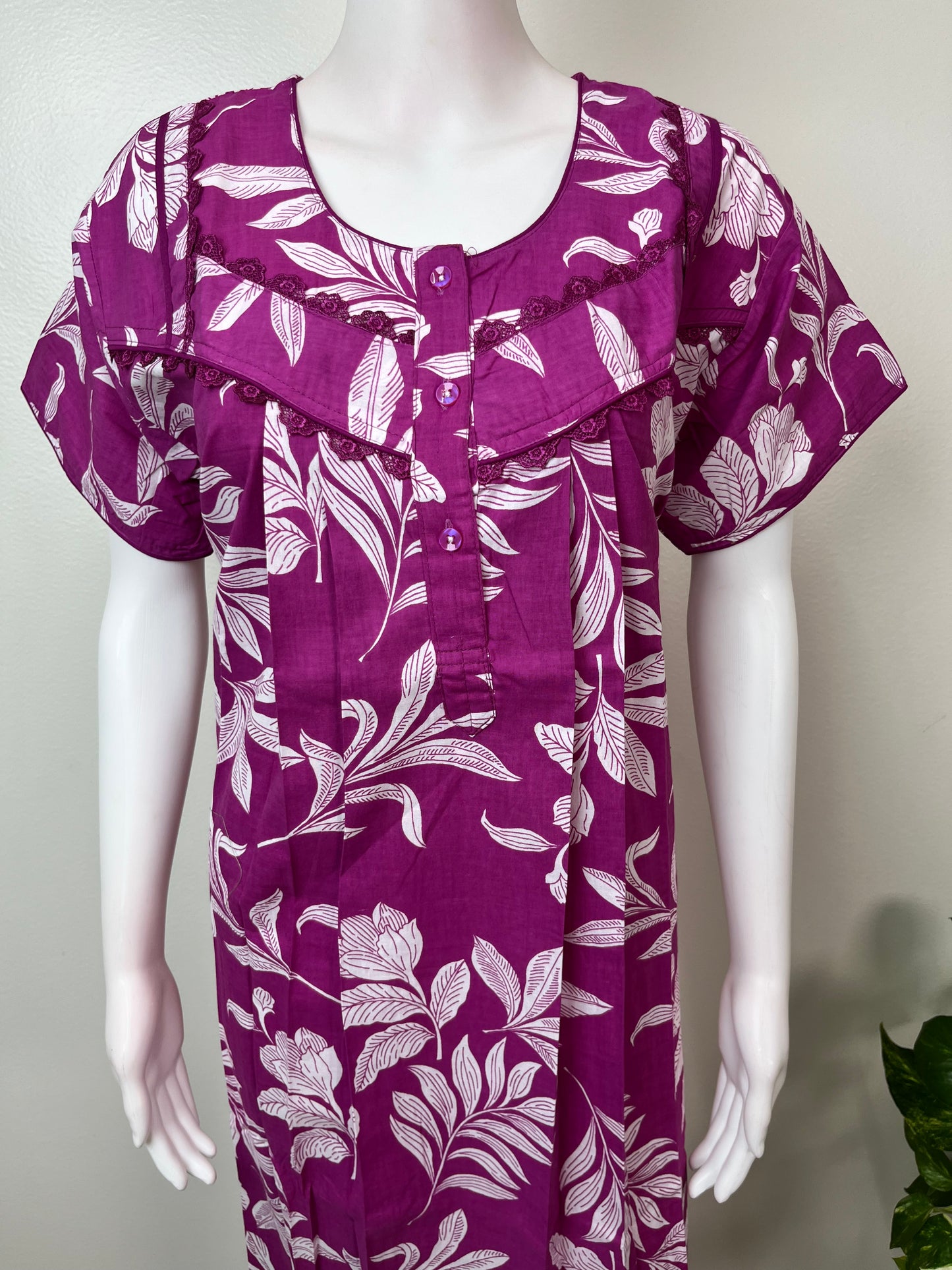 Purple Floral Printed 100% Cotton Nighty