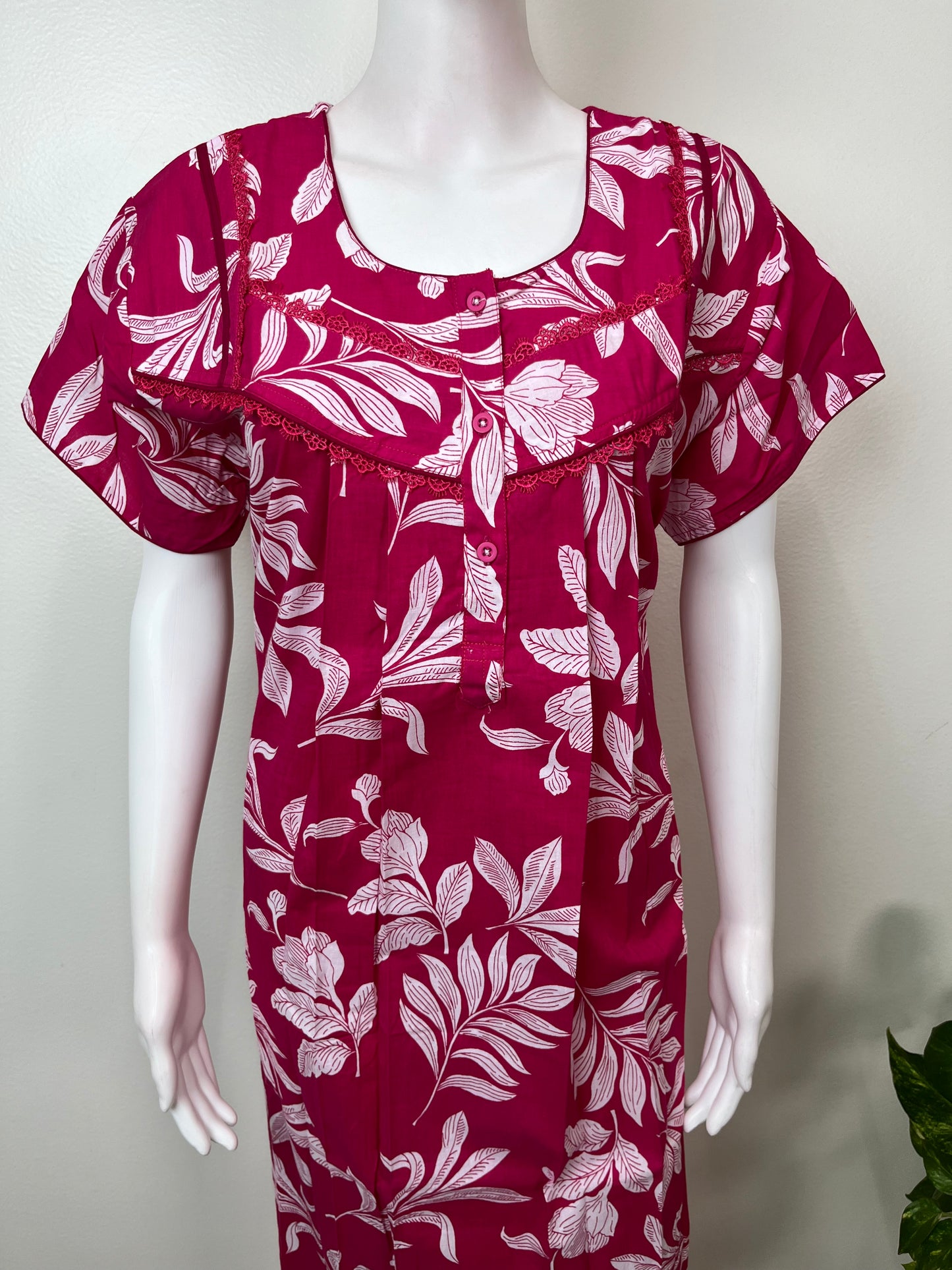 Hot Pink Pure Cotton Nightgown Soft & Comfortable