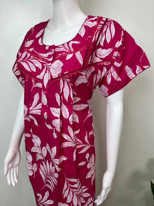 Hot Pink Pure Cotton Nightgown Soft & Comfortable