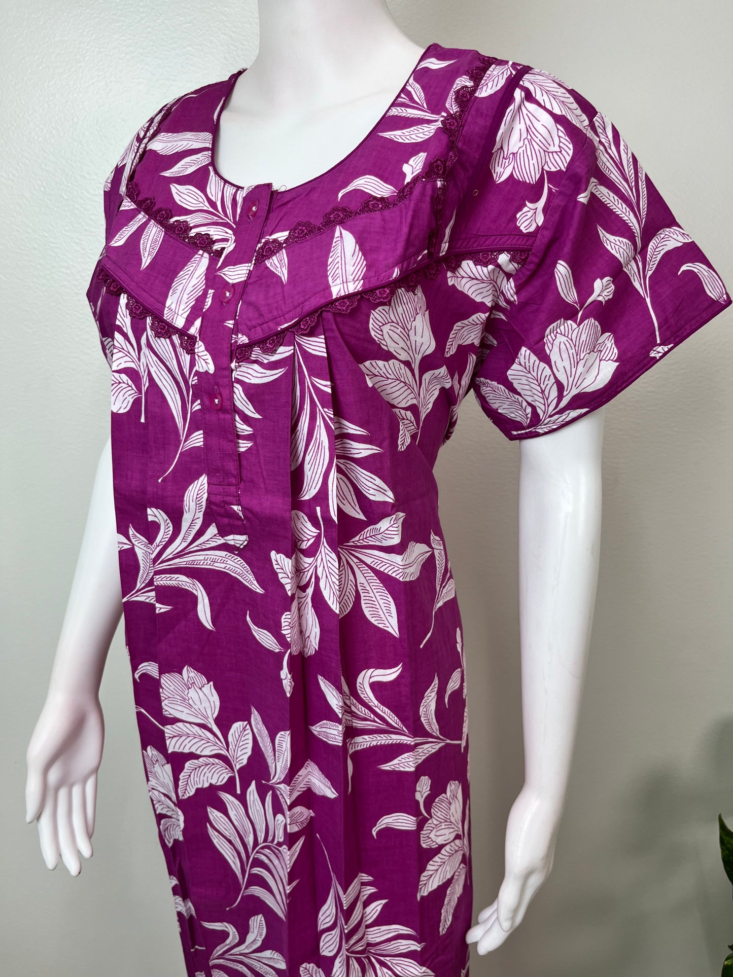 Purple Floral Printed 100% Cotton Nighty