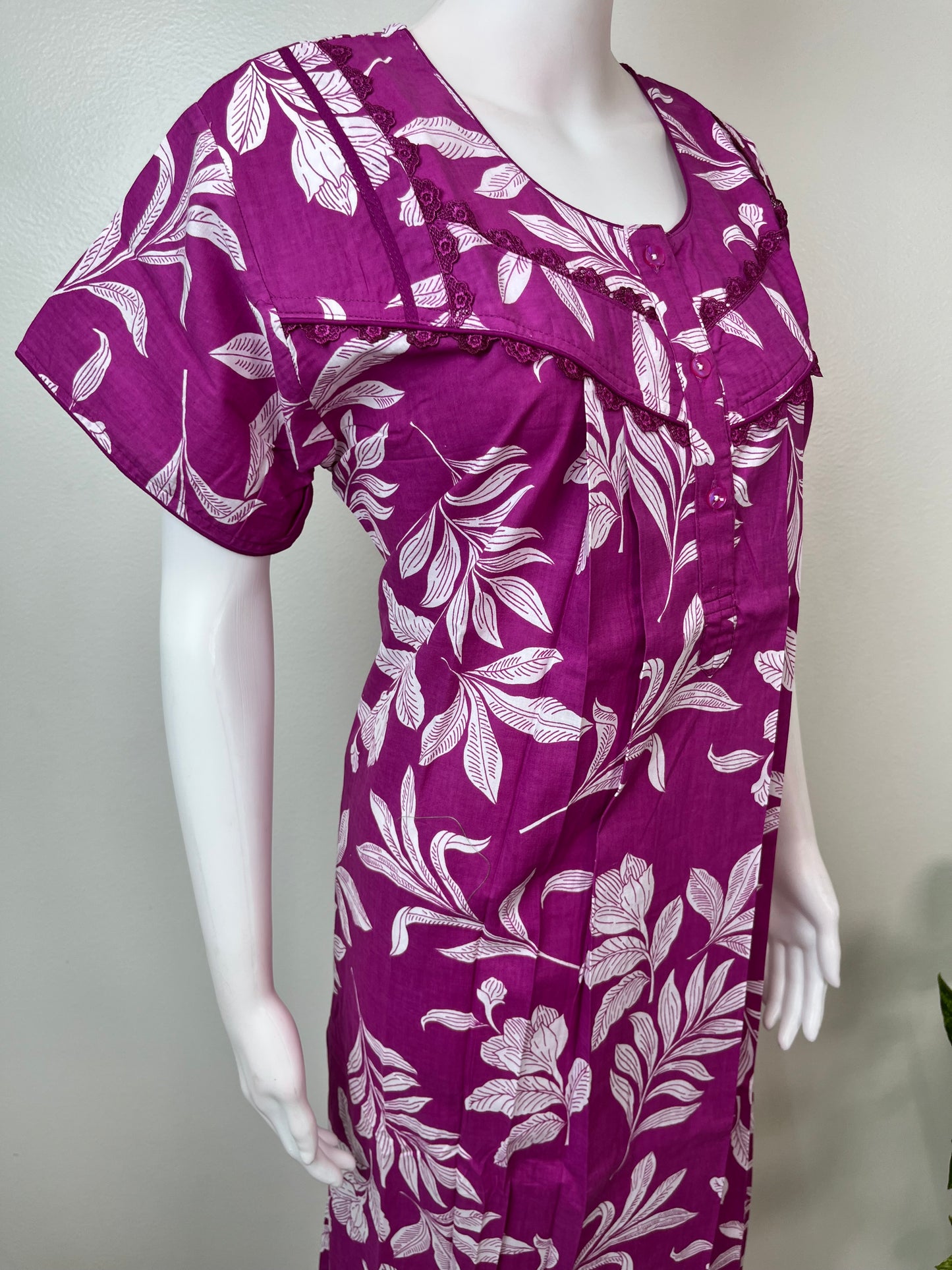 Purple Floral Printed 100% Cotton Nighty