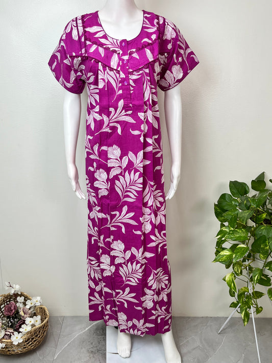 Purple Floral Printed 100% Cotton Nighty