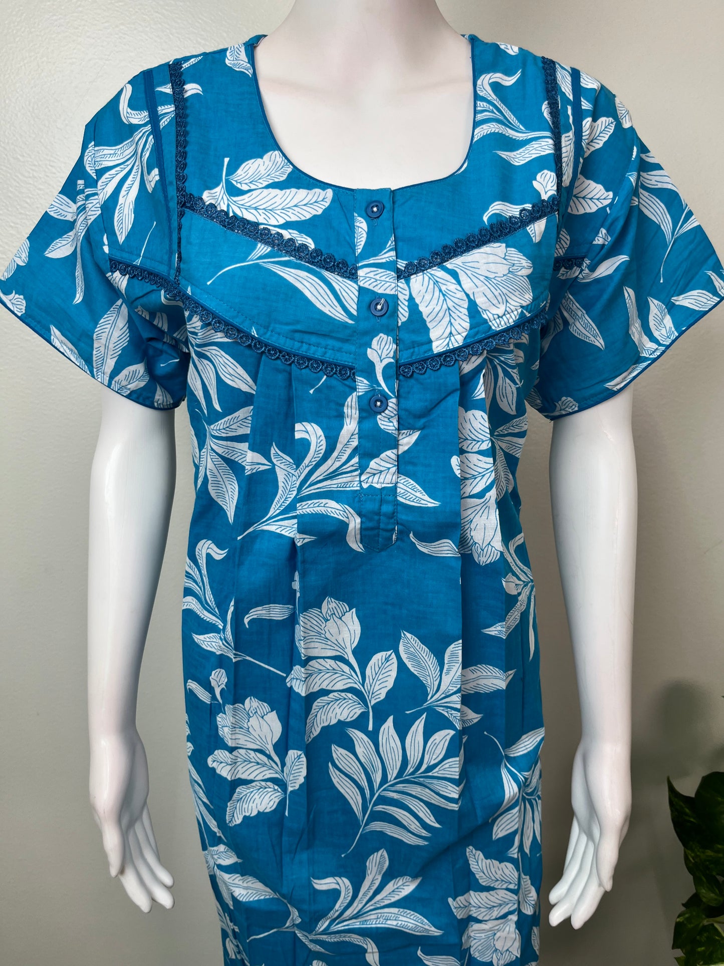 Aqua Blue Pure Cotton Nightgown Elegant & Breathable