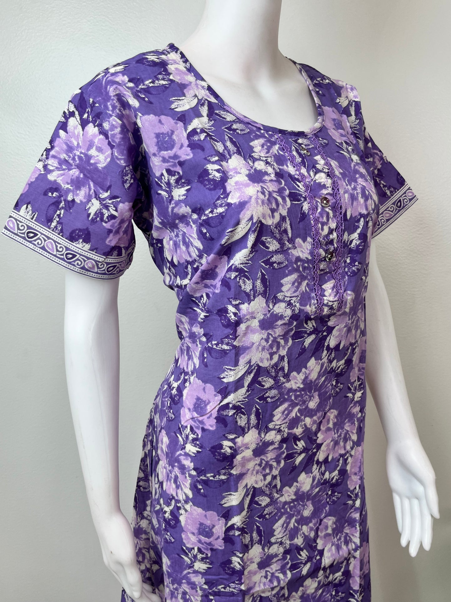 Lavender Pure Cotton Nightgown Soft & Breathable