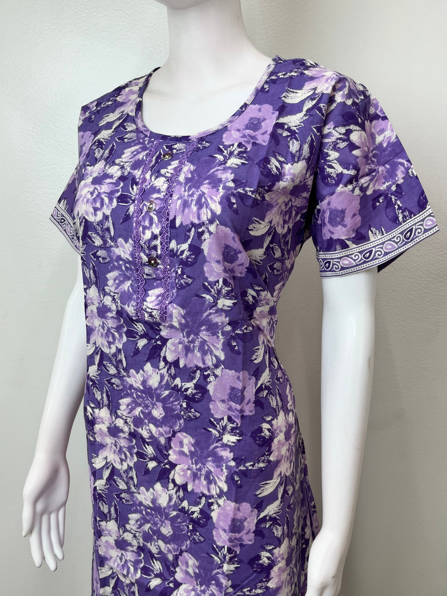 Lavender Pure Cotton Nightgown Soft & Breathable