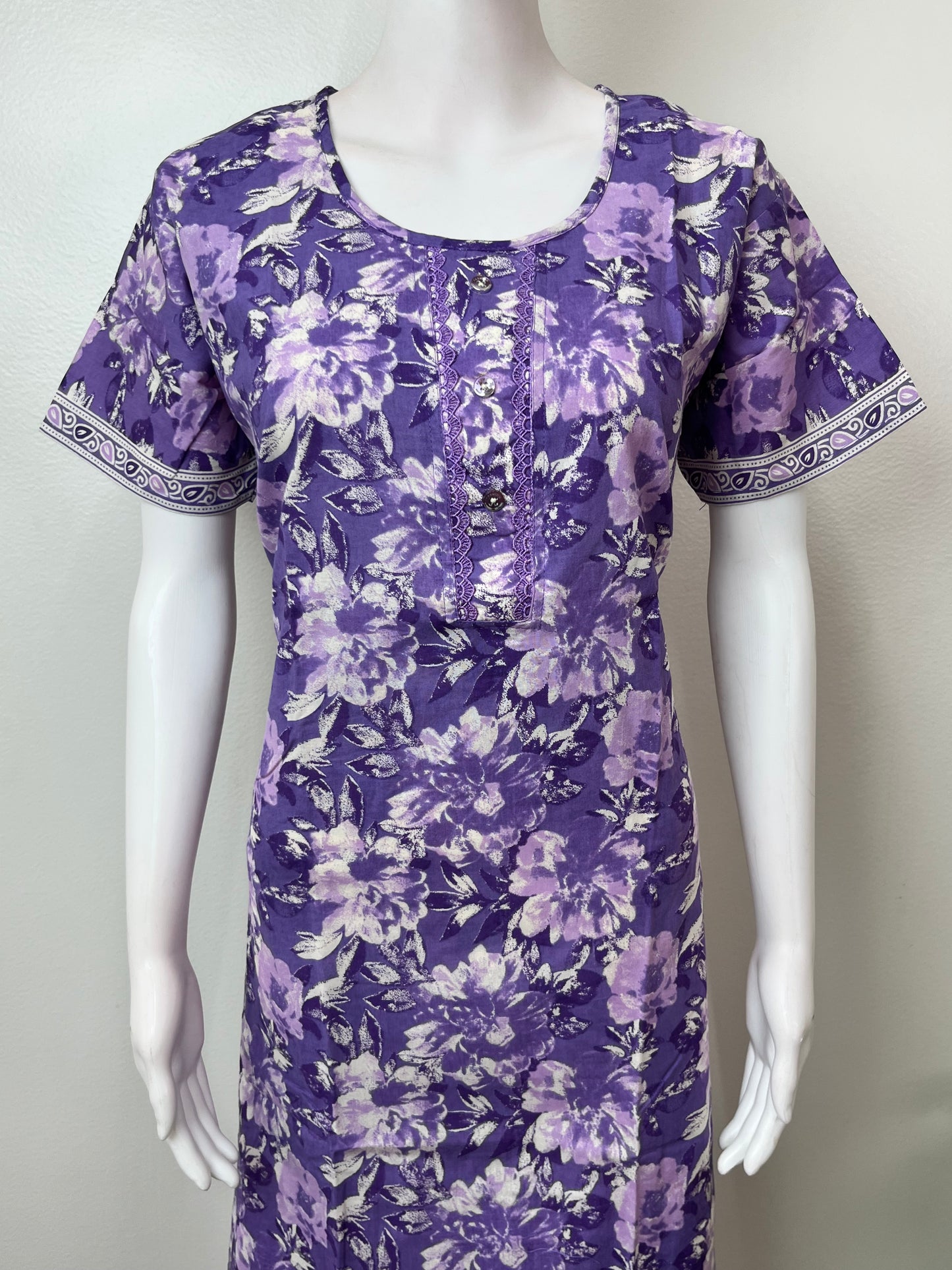 Lavender Pure Cotton Nightgown Soft & Breathable