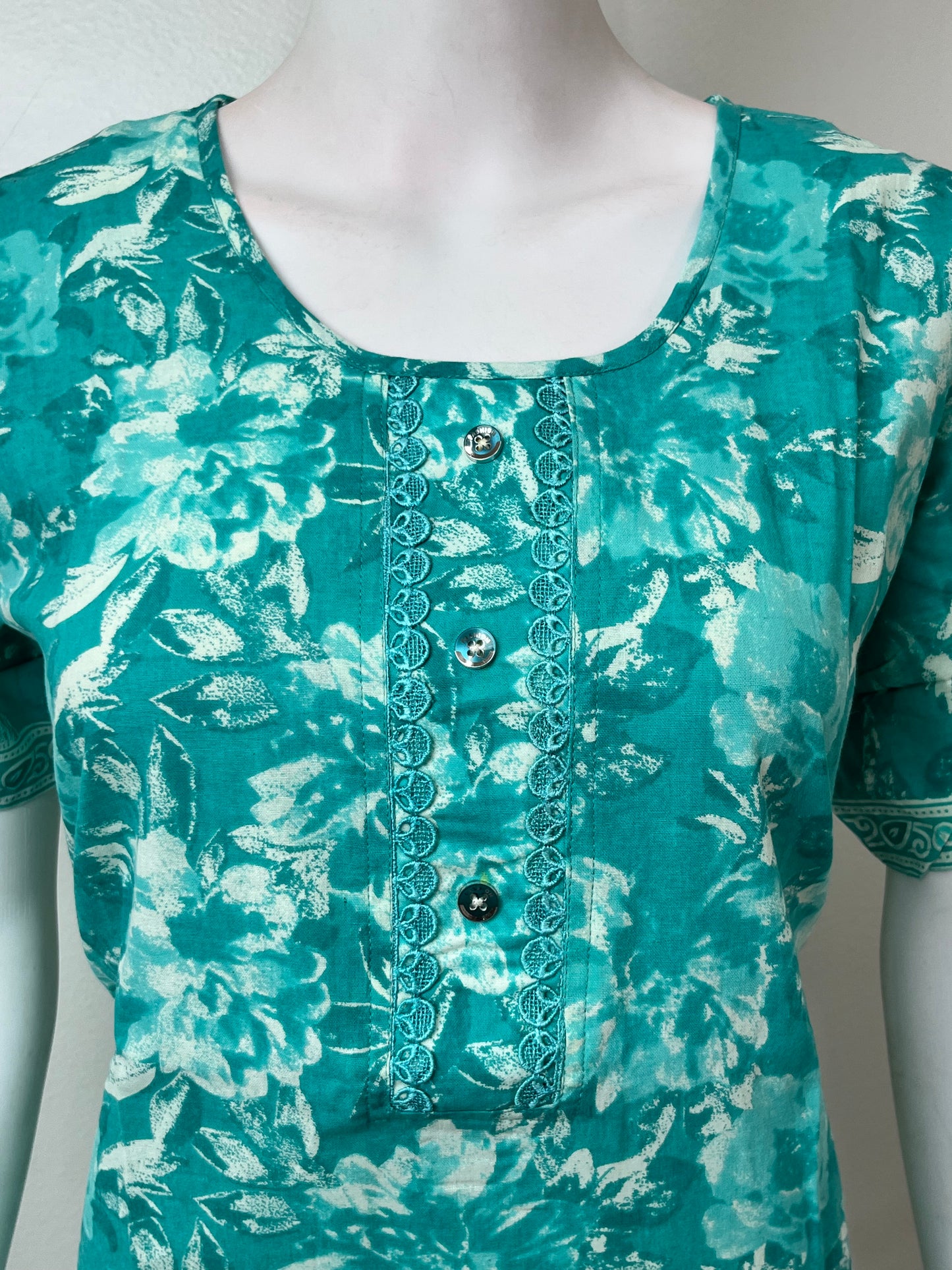 Sea Green Printed 100% Cotton Nightgown