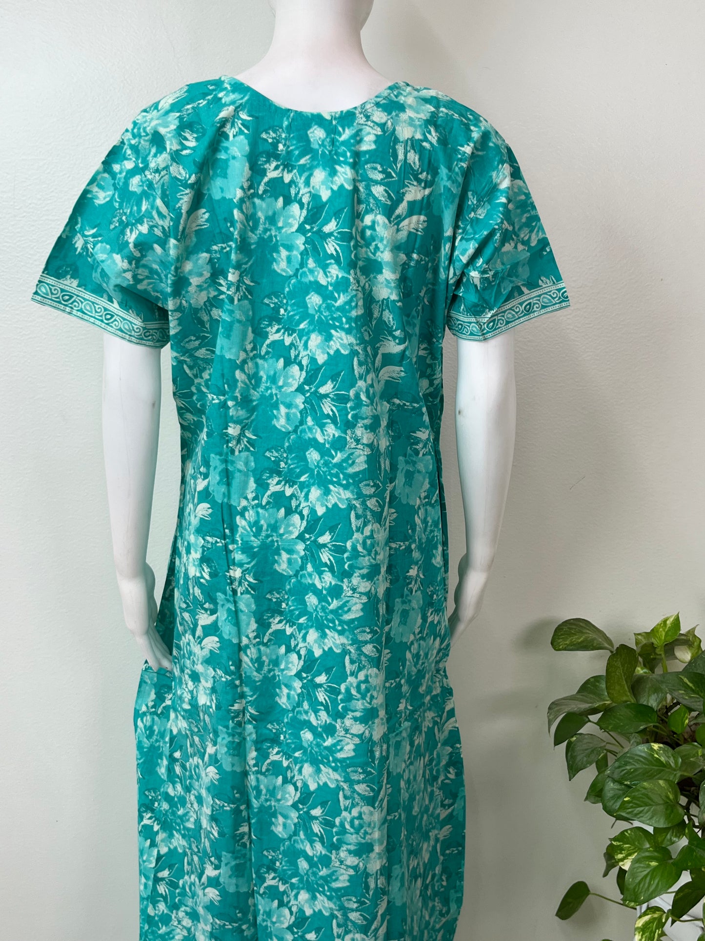 Sea Green Printed 100% Cotton Nightgown
