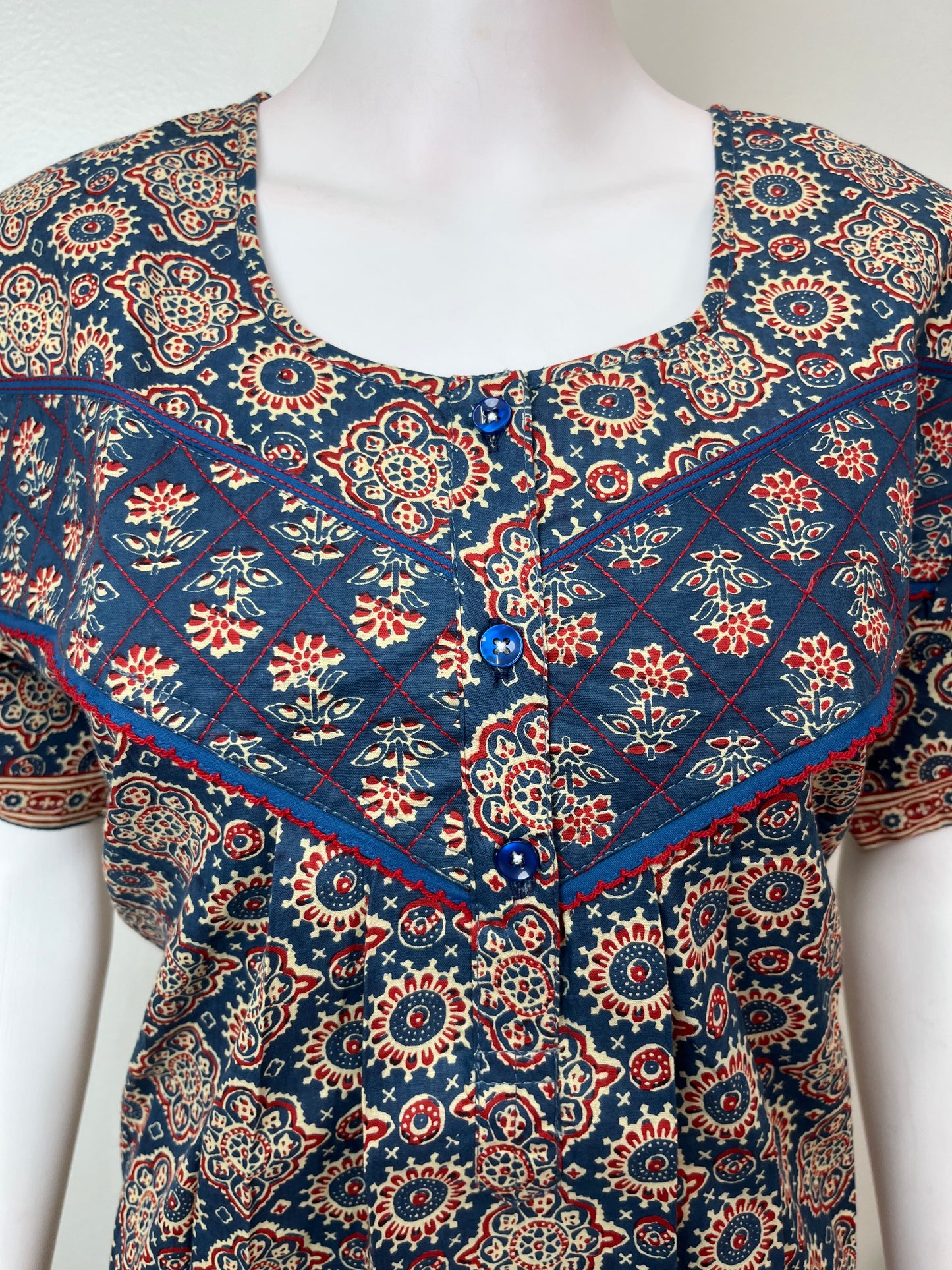 Navy Blue Pure Cotton Geometric Printed Nighty