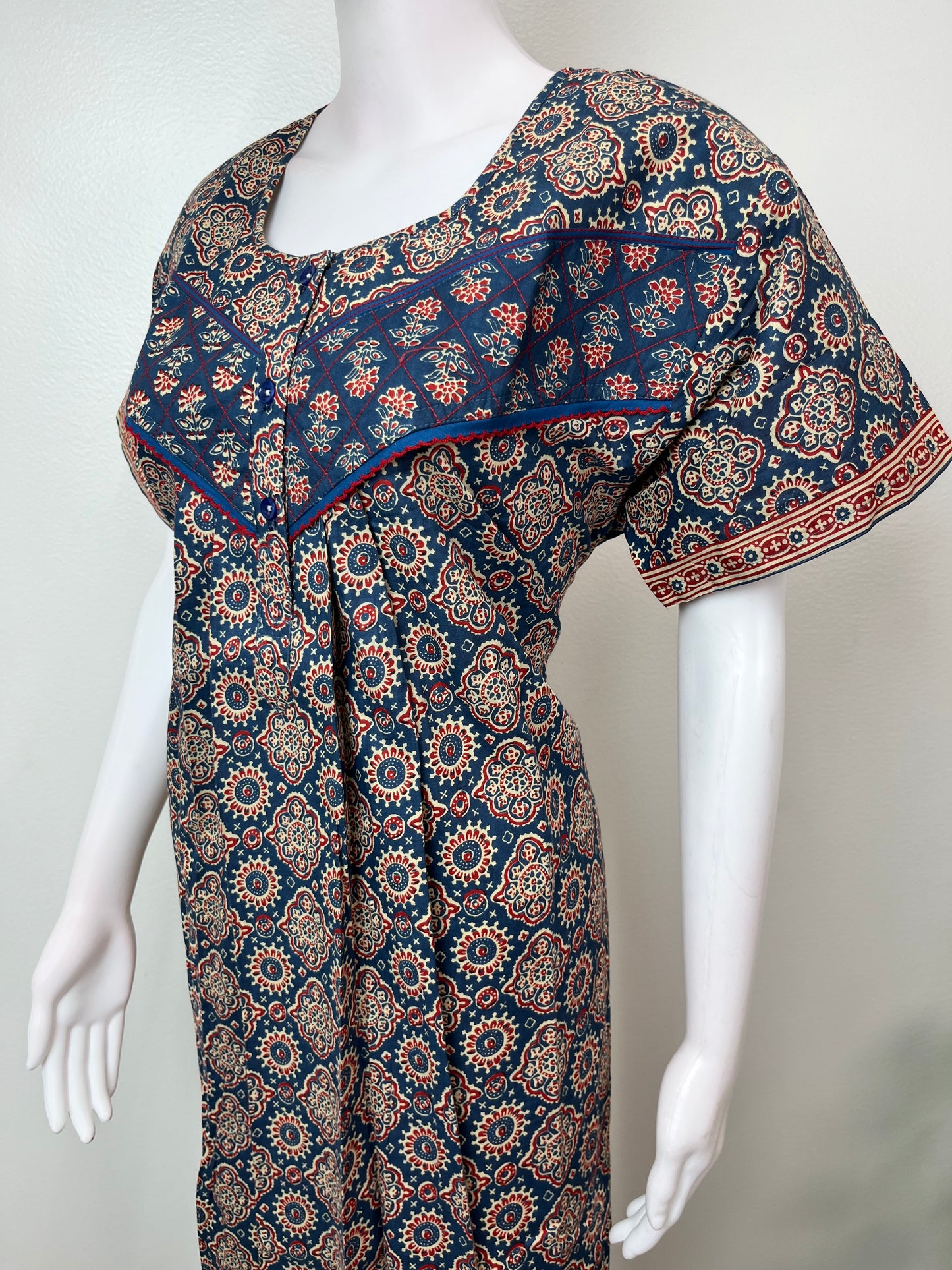 Navy Blue Pure Cotton Geometric Printed Nighty