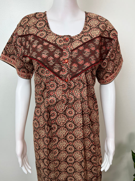 Brown Digital Printed 100% Cotton Nighty