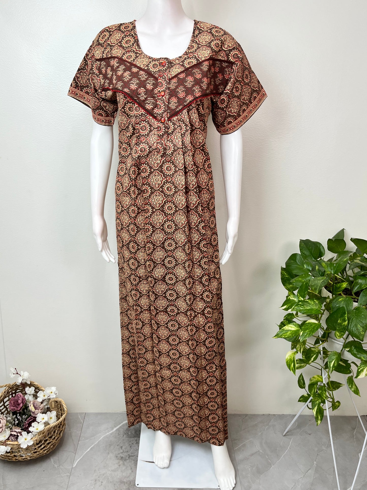 Brown Digital Printed 100% Cotton Nighty