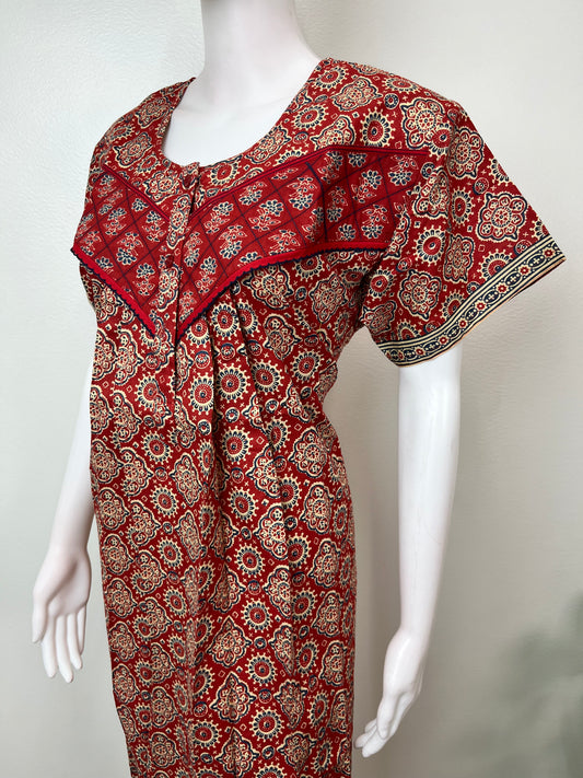 Red Pure Cotton Nighty Elegant & Breathable