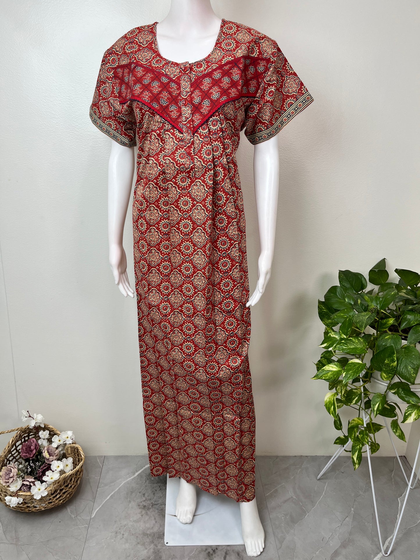 Red Pure Cotton Nighty Elegant & Breathable