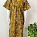 Mustard Ajrak Printed Pure Cotton Nighty