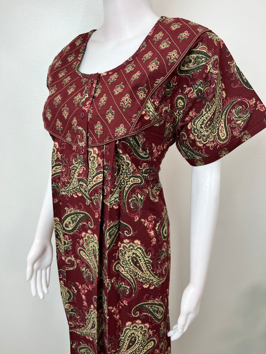 Maroon 100% Cotton Nightgown Elegant & Breathable