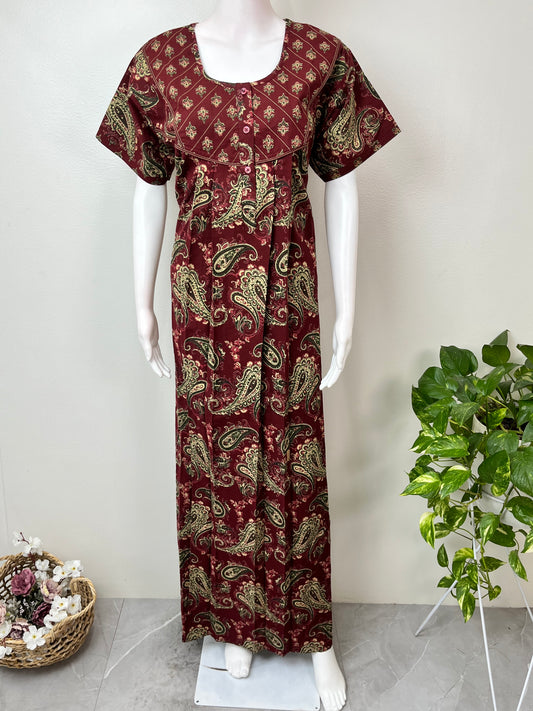 Maroon 100% Cotton Nightgown Elegant & Breathable