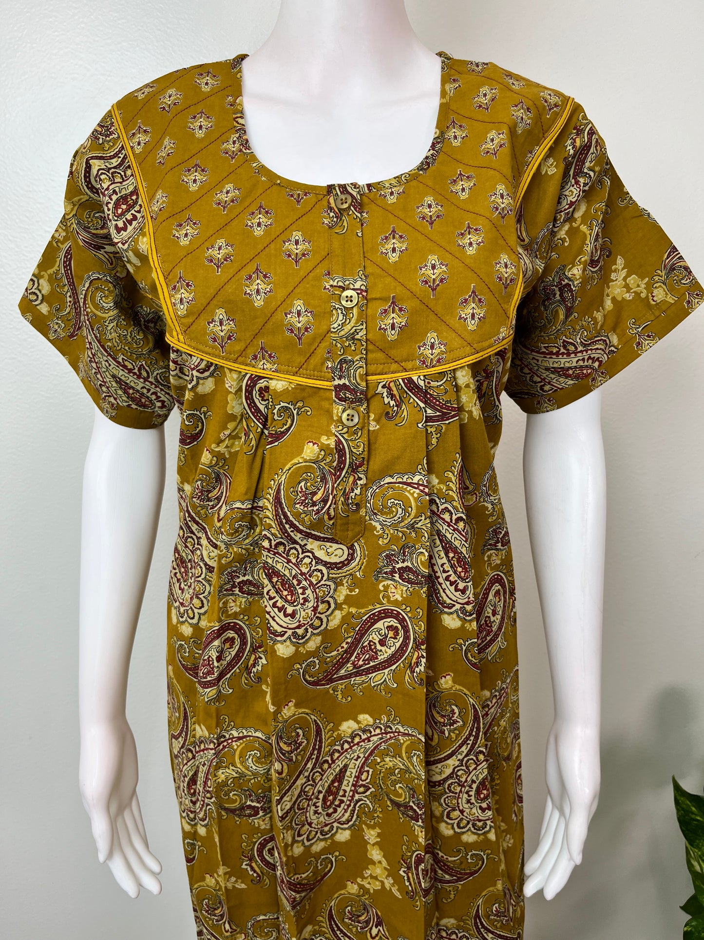 Mustard Ajrak Printed Pure Cotton Nighty