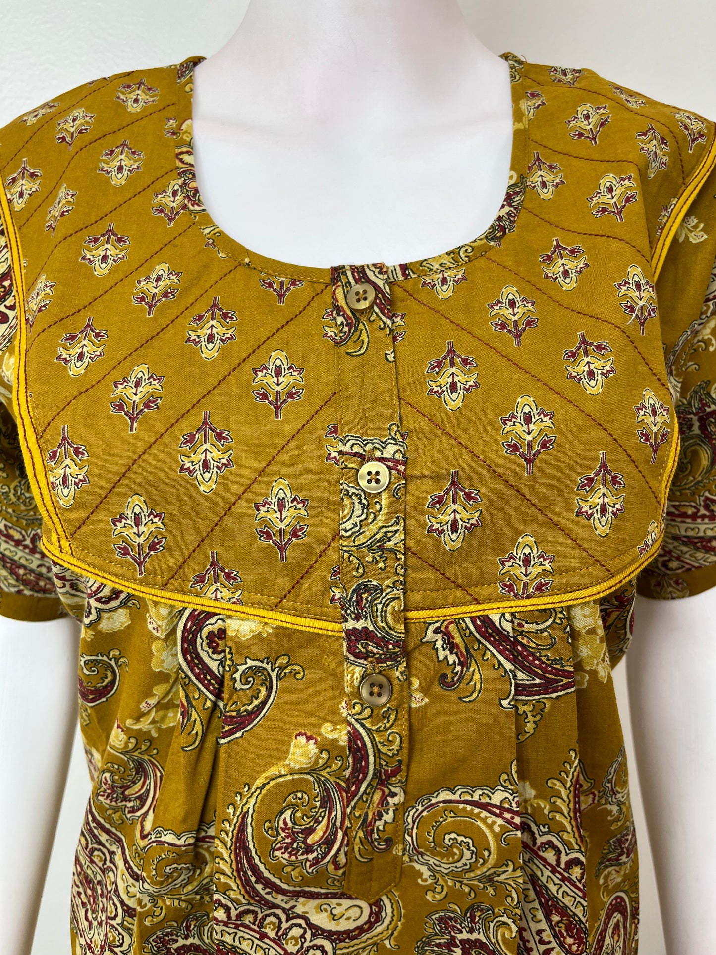 Mustard Ajrak Printed Pure Cotton Nighty