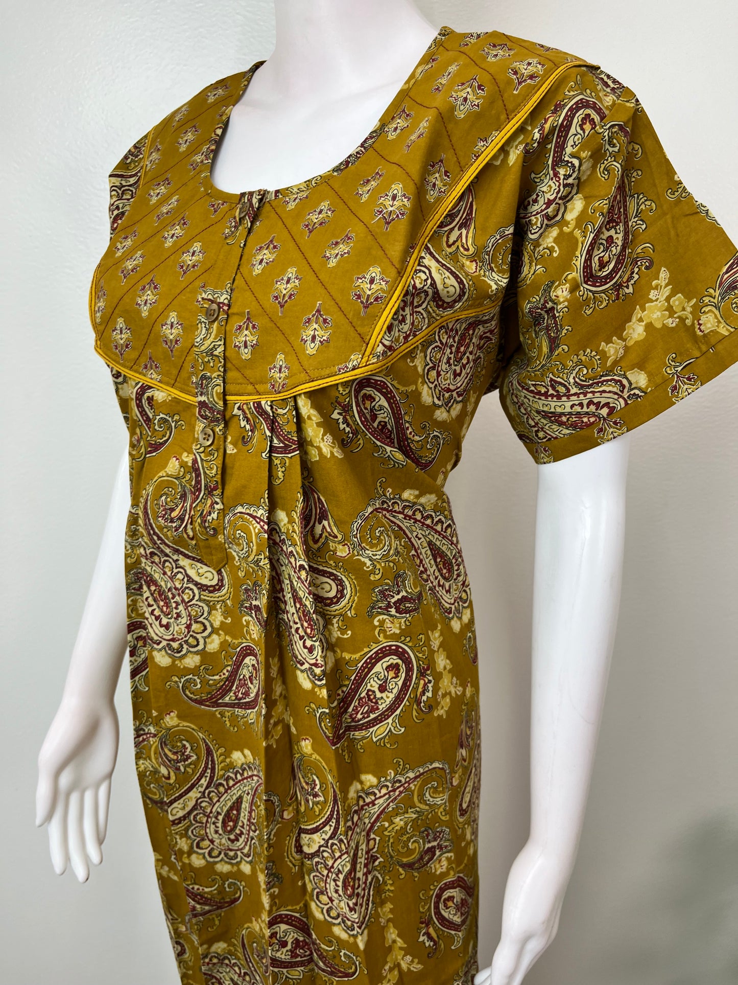 Mustard Ajrak Printed Pure Cotton Nighty