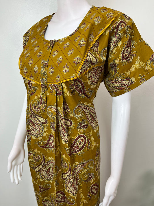 Mustard Ajrak Printed Pure Cotton Nighty