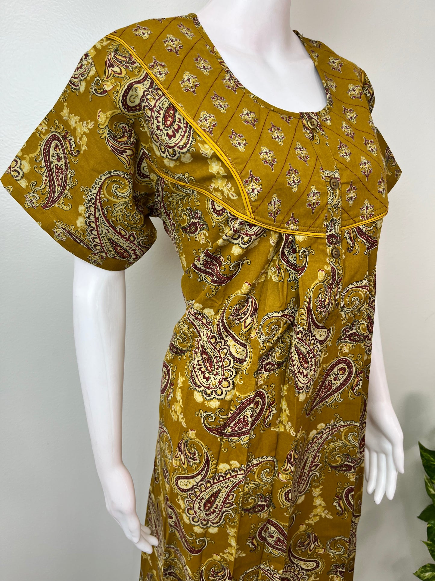 Mustard Ajrak Printed Pure Cotton Nighty