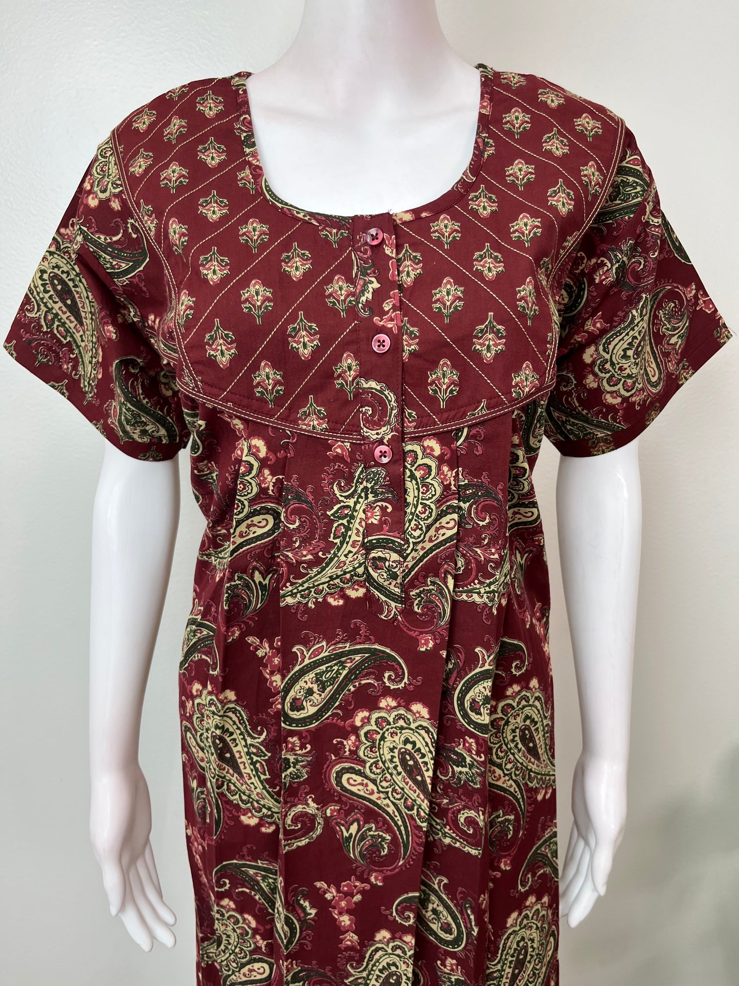 Maroon 100% Cotton Nightgown Elegant & Breathable