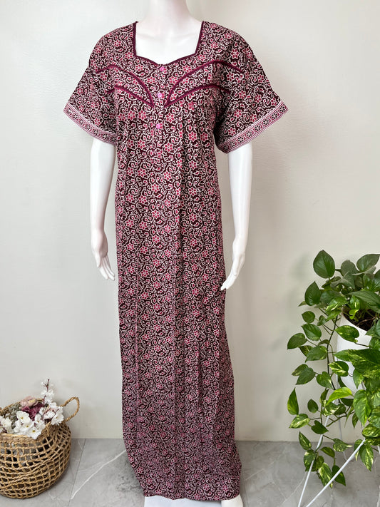 Wine Pure Cotton Nightgown Soft & Breathable