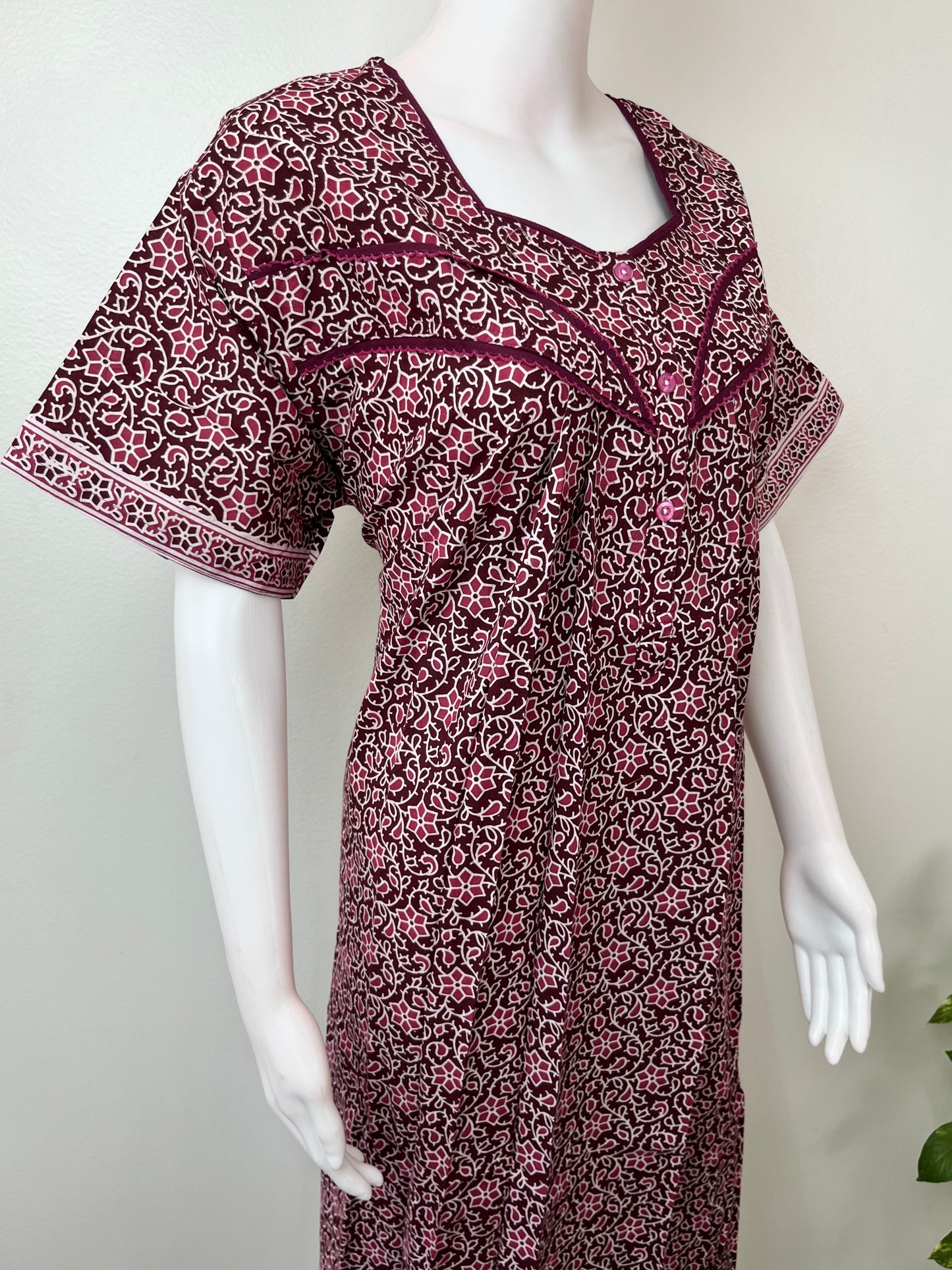 Wine Pure Cotton Nightgown Soft & Breathable