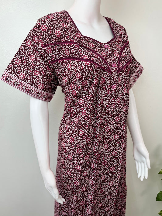 Wine Pure Cotton Nightgown Soft & Breathable