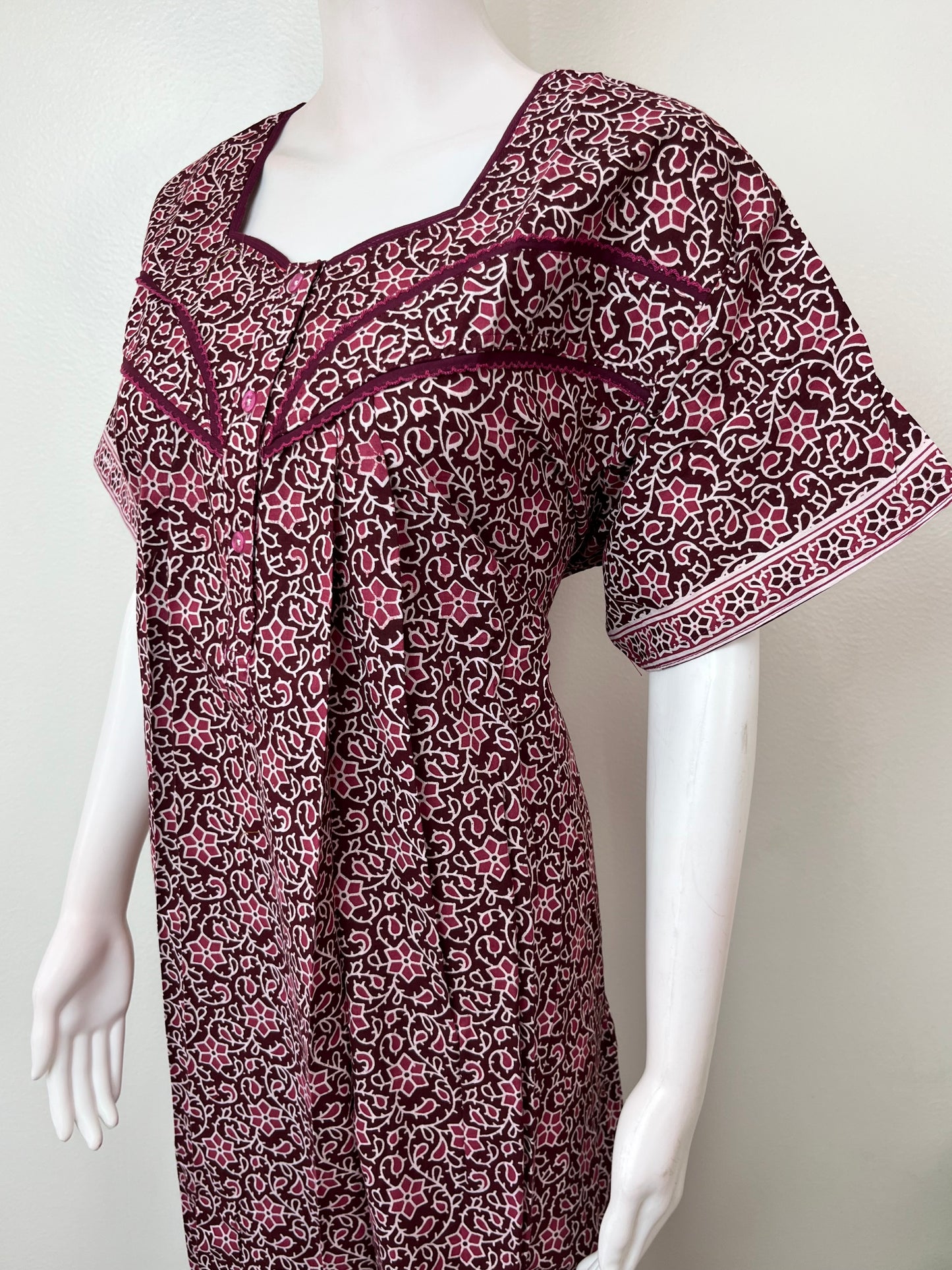 Wine Pure Cotton Nightgown Soft & Breathable