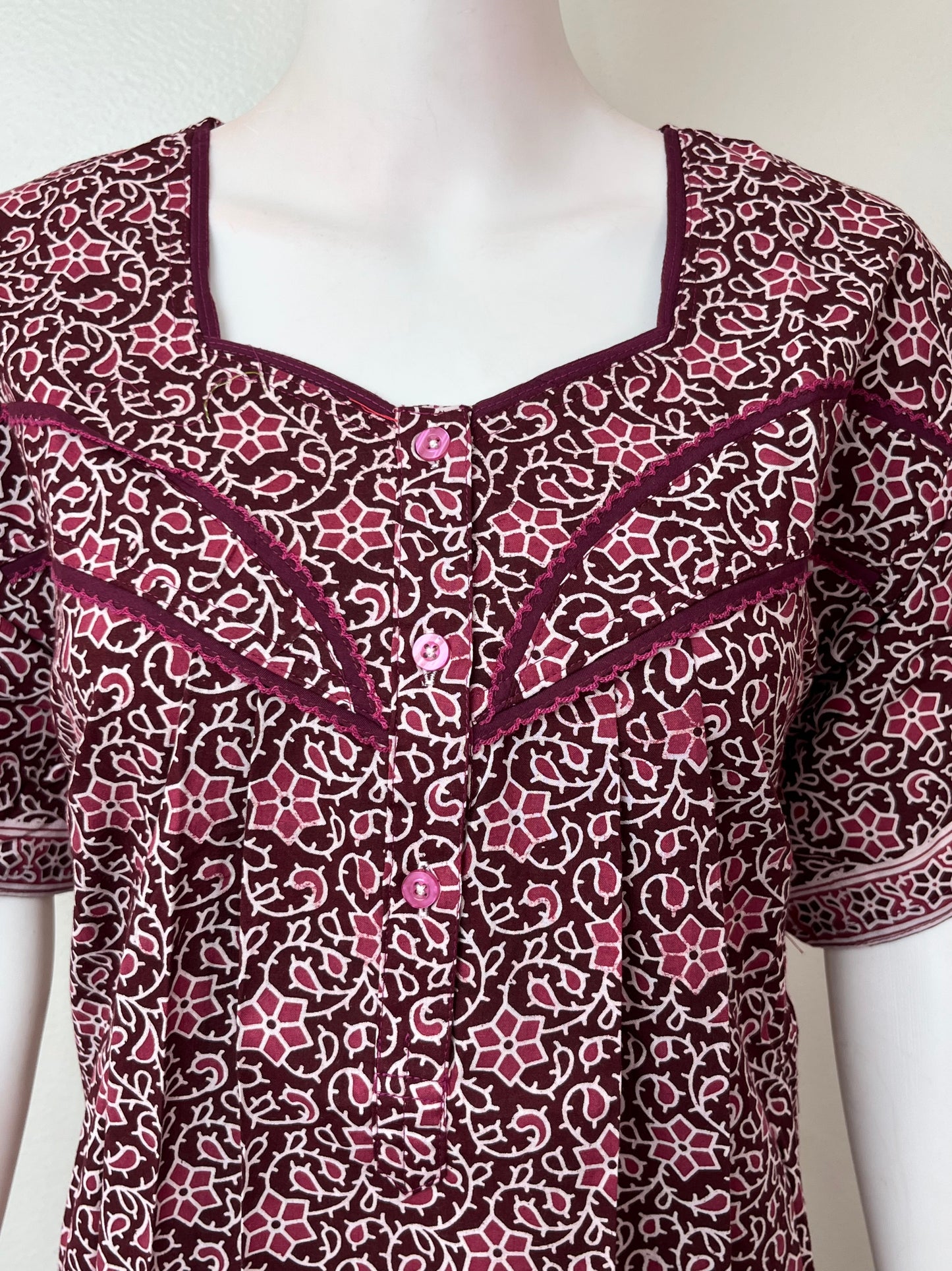 Wine Pure Cotton Nightgown Soft & Breathable