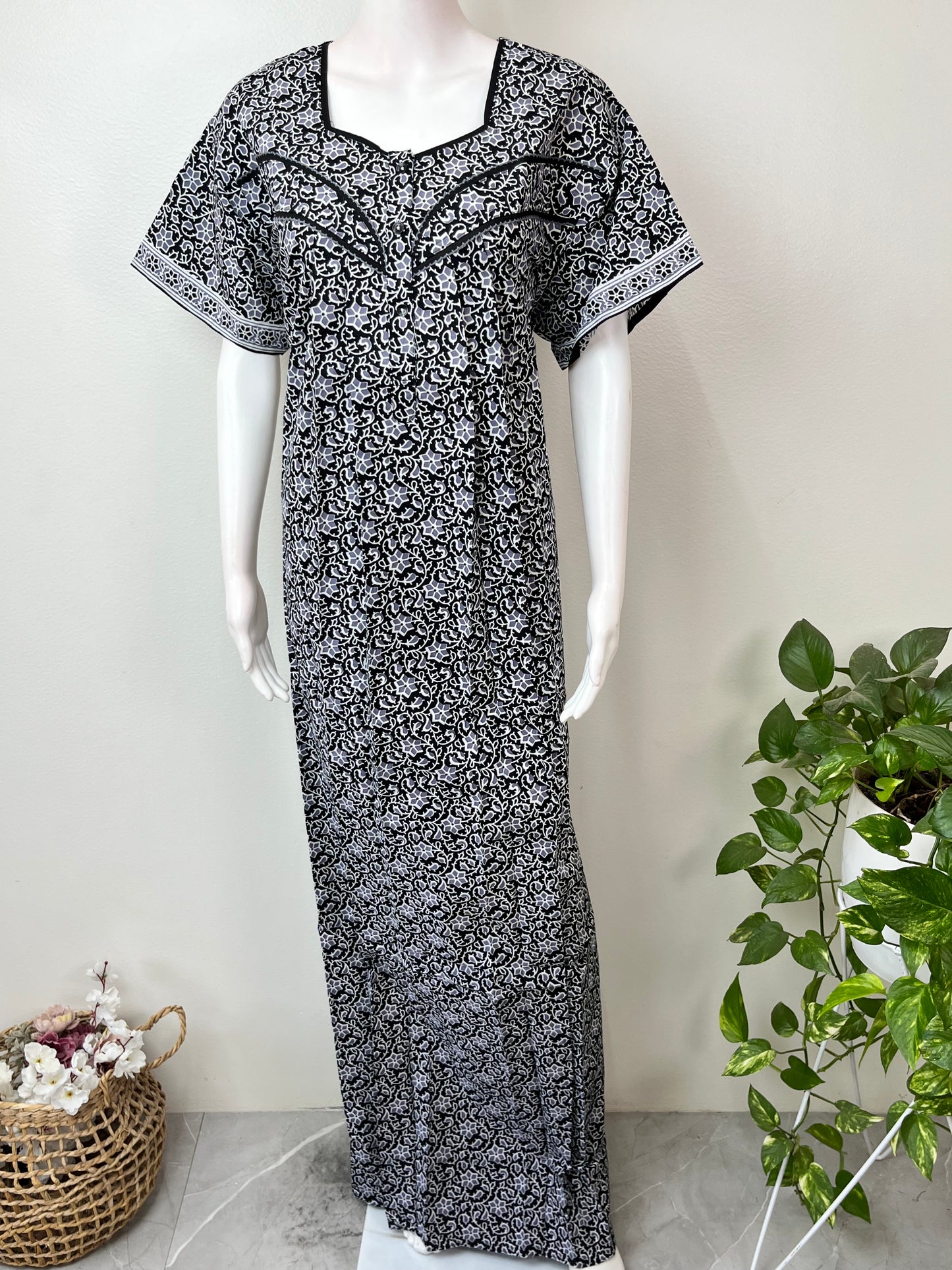 Black 100% Cotton Soft & Comfortable Nightgown