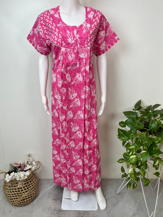 Pink 100% Cotton Nighty Elegant & Breathable
