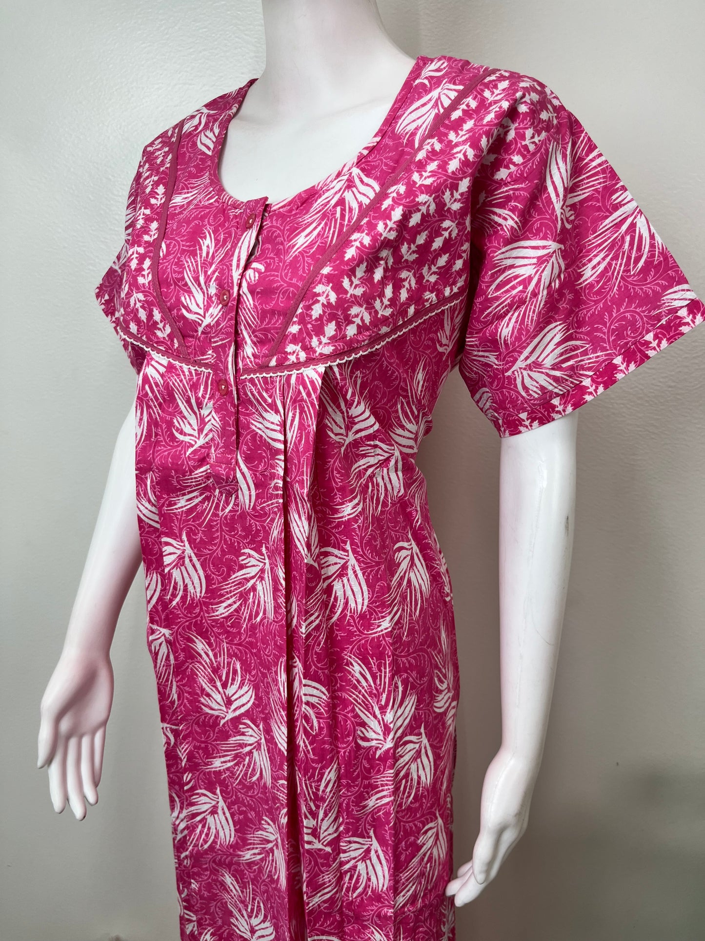 Pink 100% Cotton Nighty Elegant & Breathable