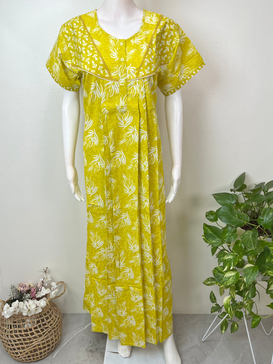 Neon Yellow Pure Cotton Nightgown for Women
