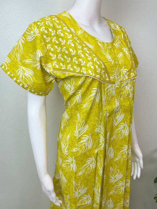 Neon Yellow Pure Cotton Nightgown for Women