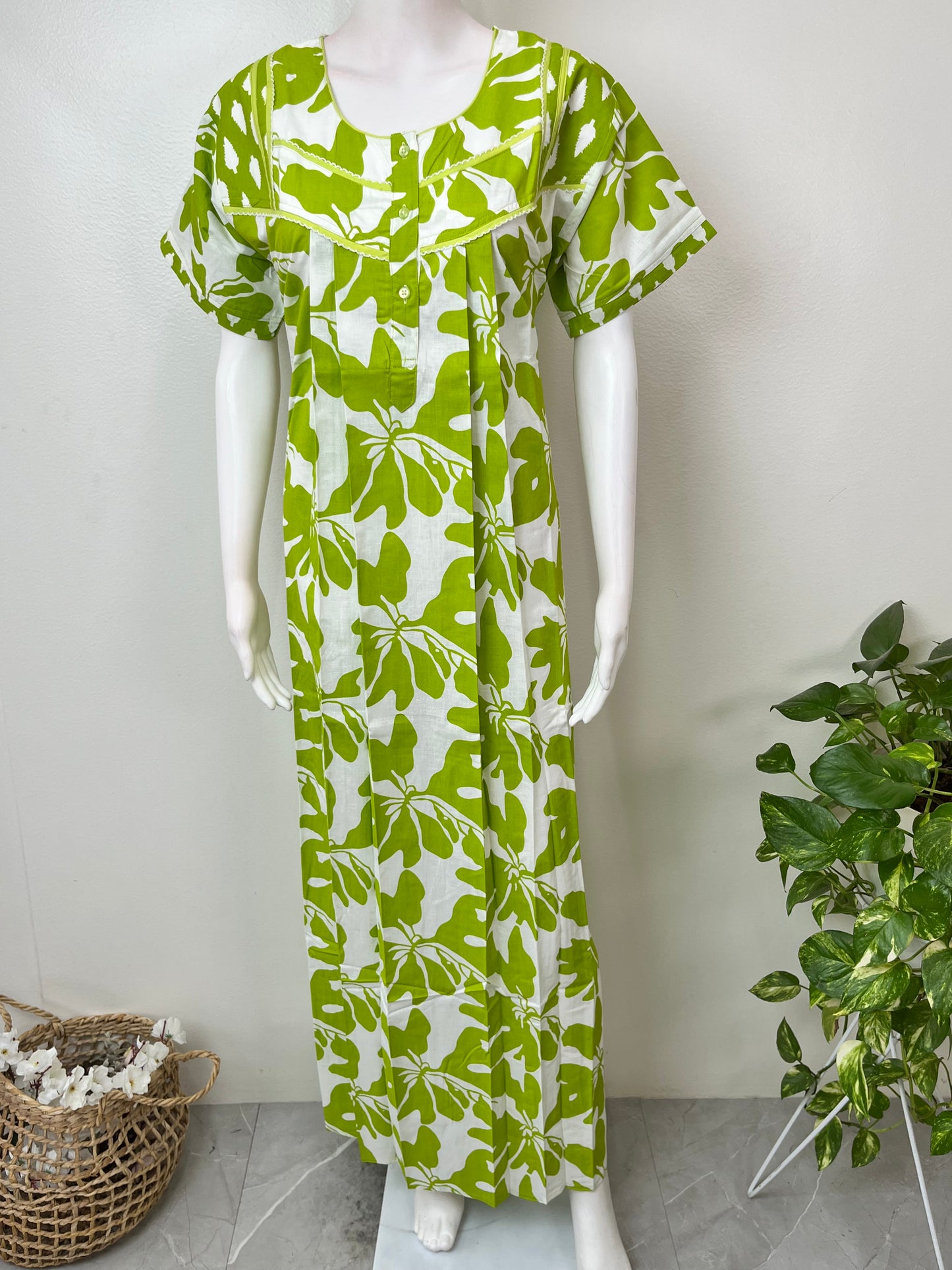 Lime Green Pure Cotton Women's Nighty