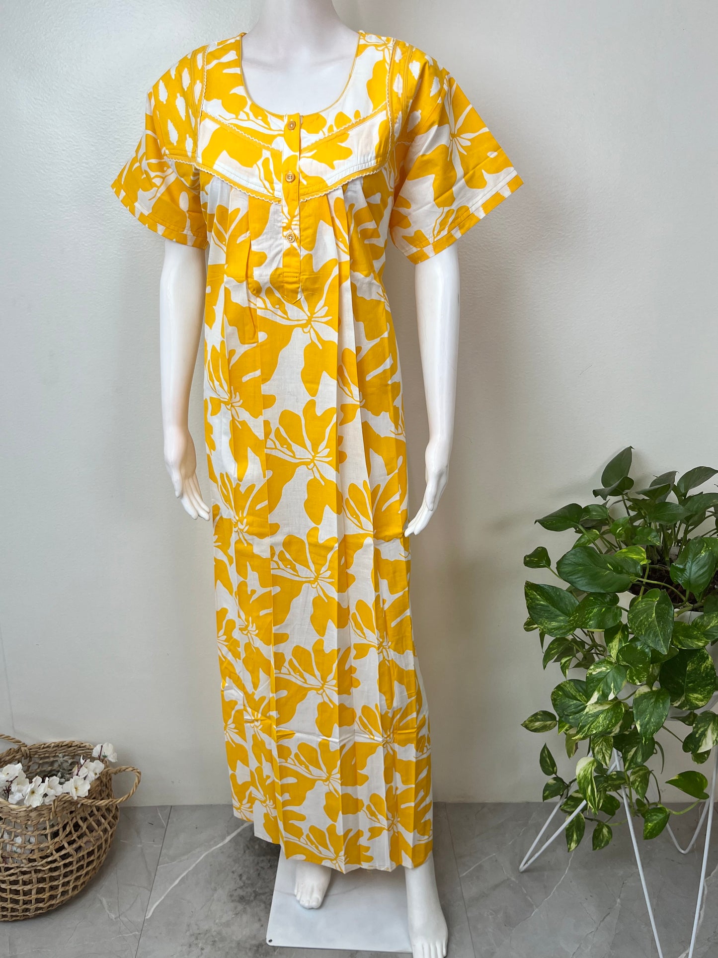 Lemon Yellow Pure Cotton Nighty Elegant & Comfortable