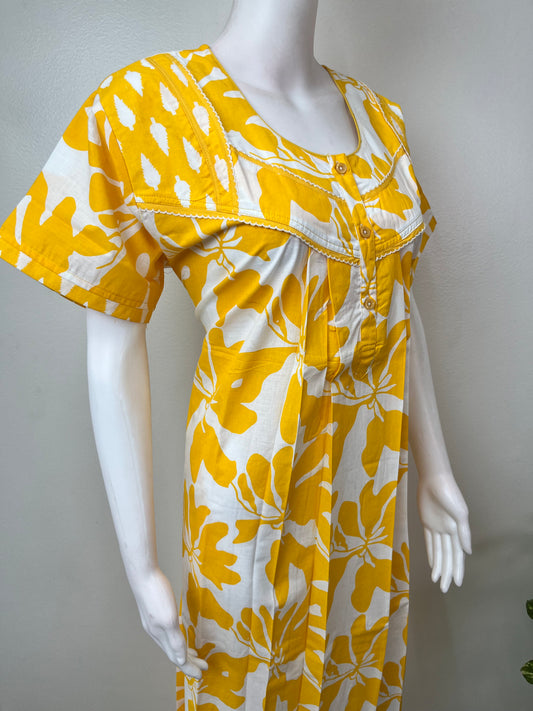 Lemon Yellow Pure Cotton Nighty Elegant & Comfortable