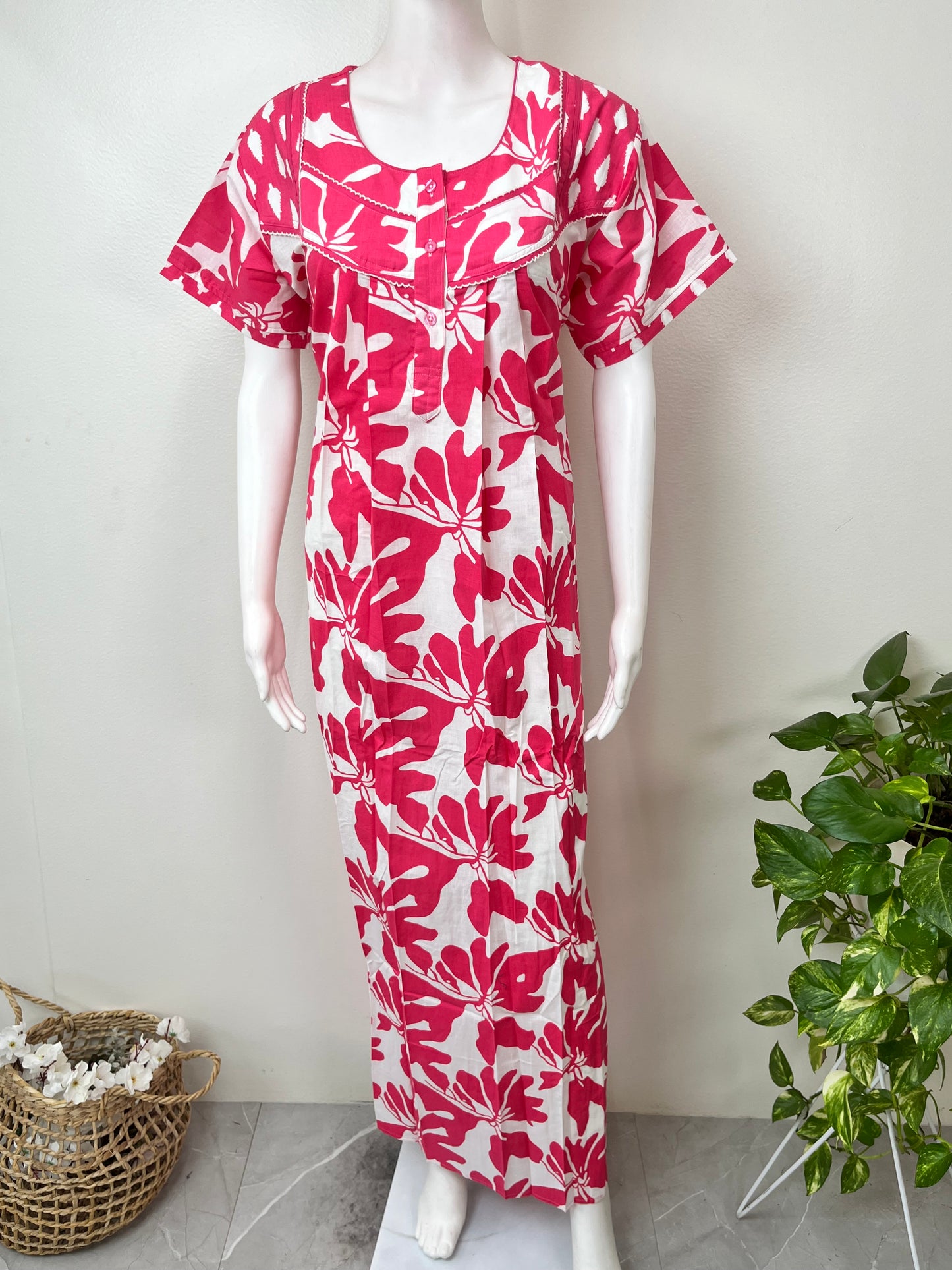 Raspberry Pure Cotton Nightgown Soft & Elegant