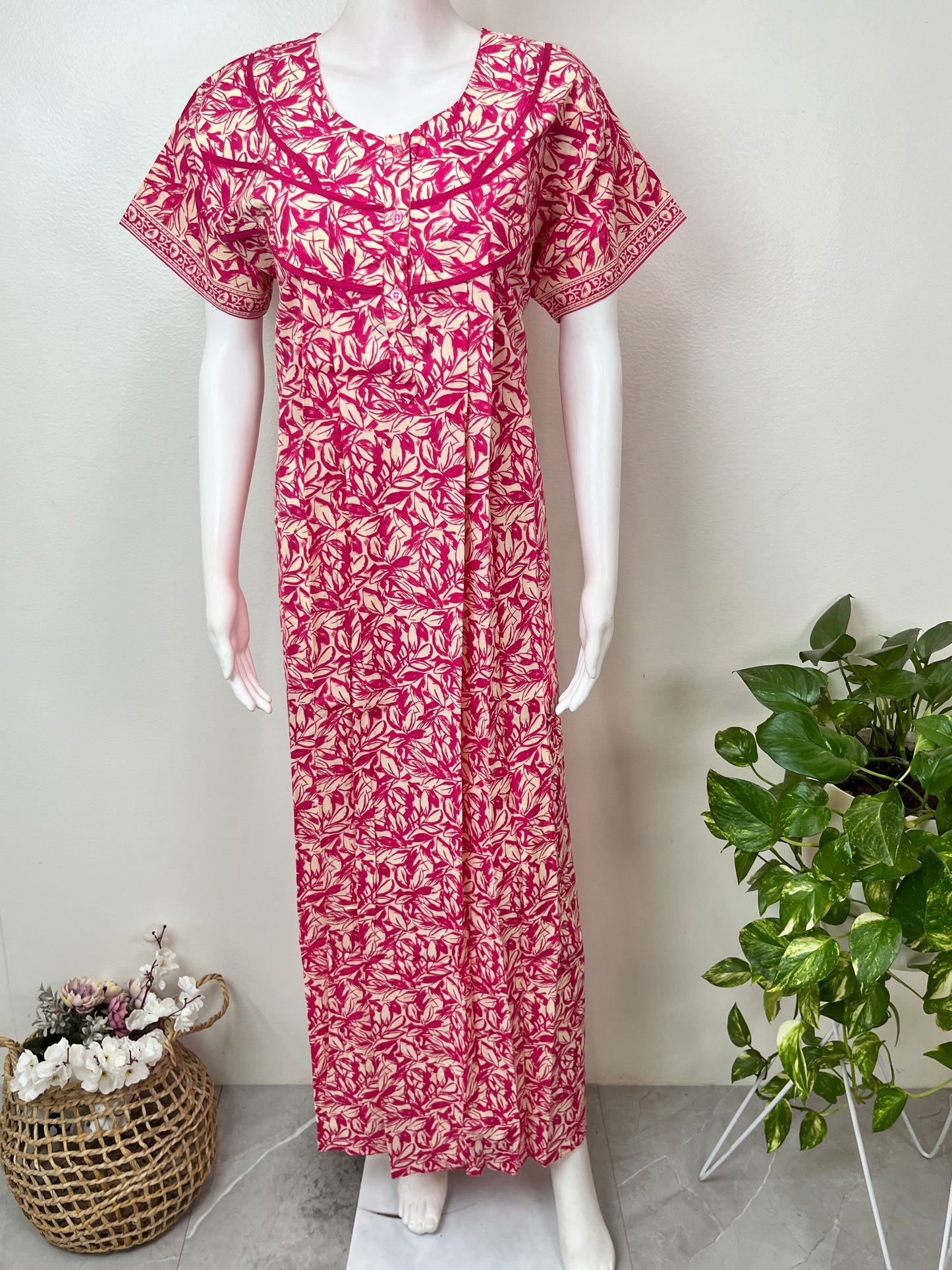 Pink Floral Printed 100% Cotton Nighty