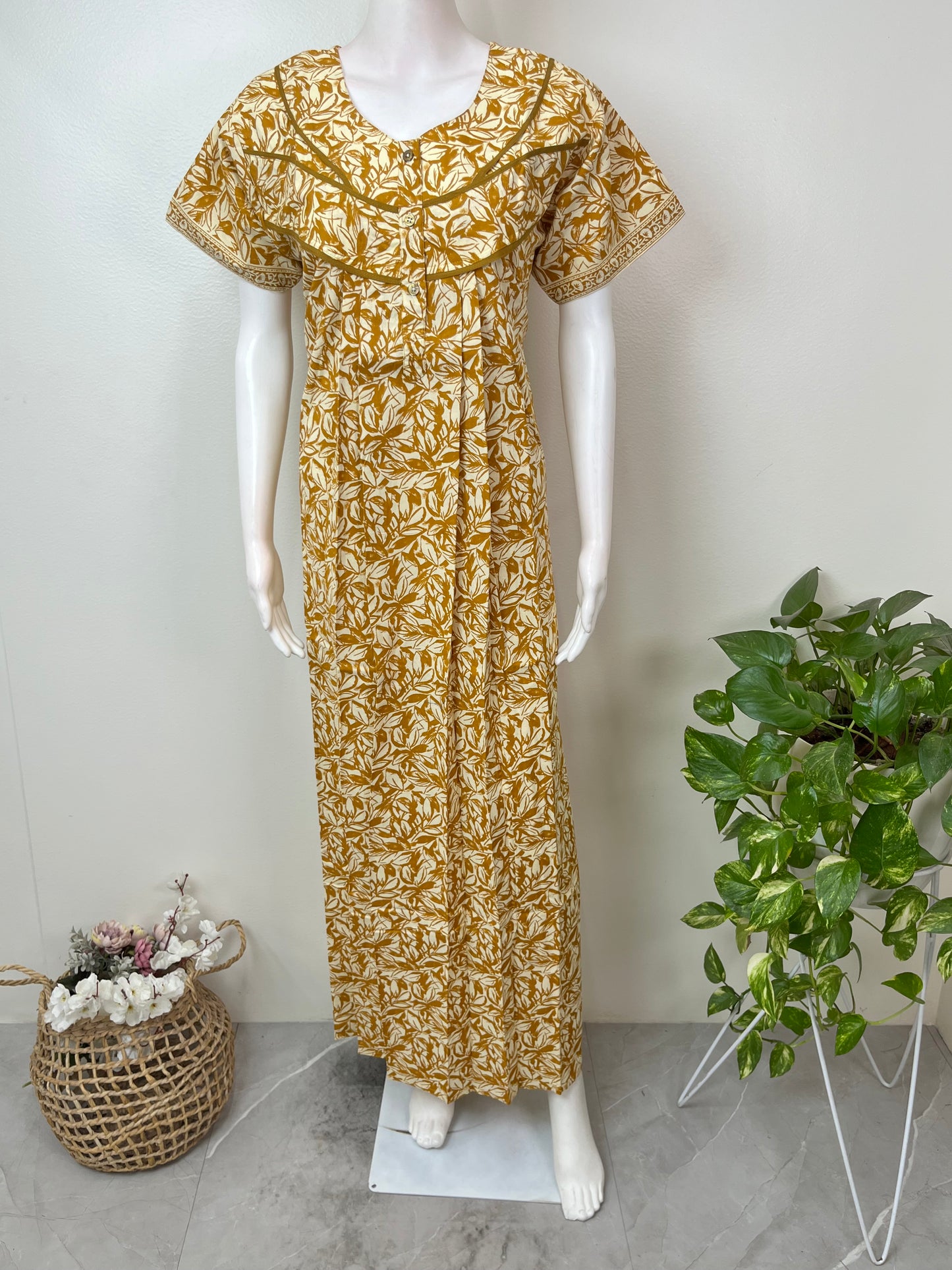 Yellow 100% Cotton Women's Nighty